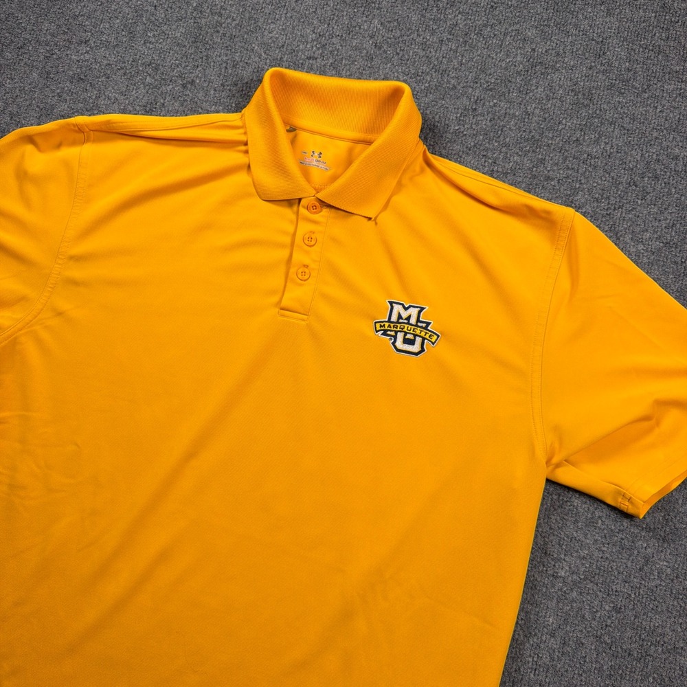 Under Armour Polo Shirt Mens Medium Gold Marquette Golden Eagles HeatGear NCAA